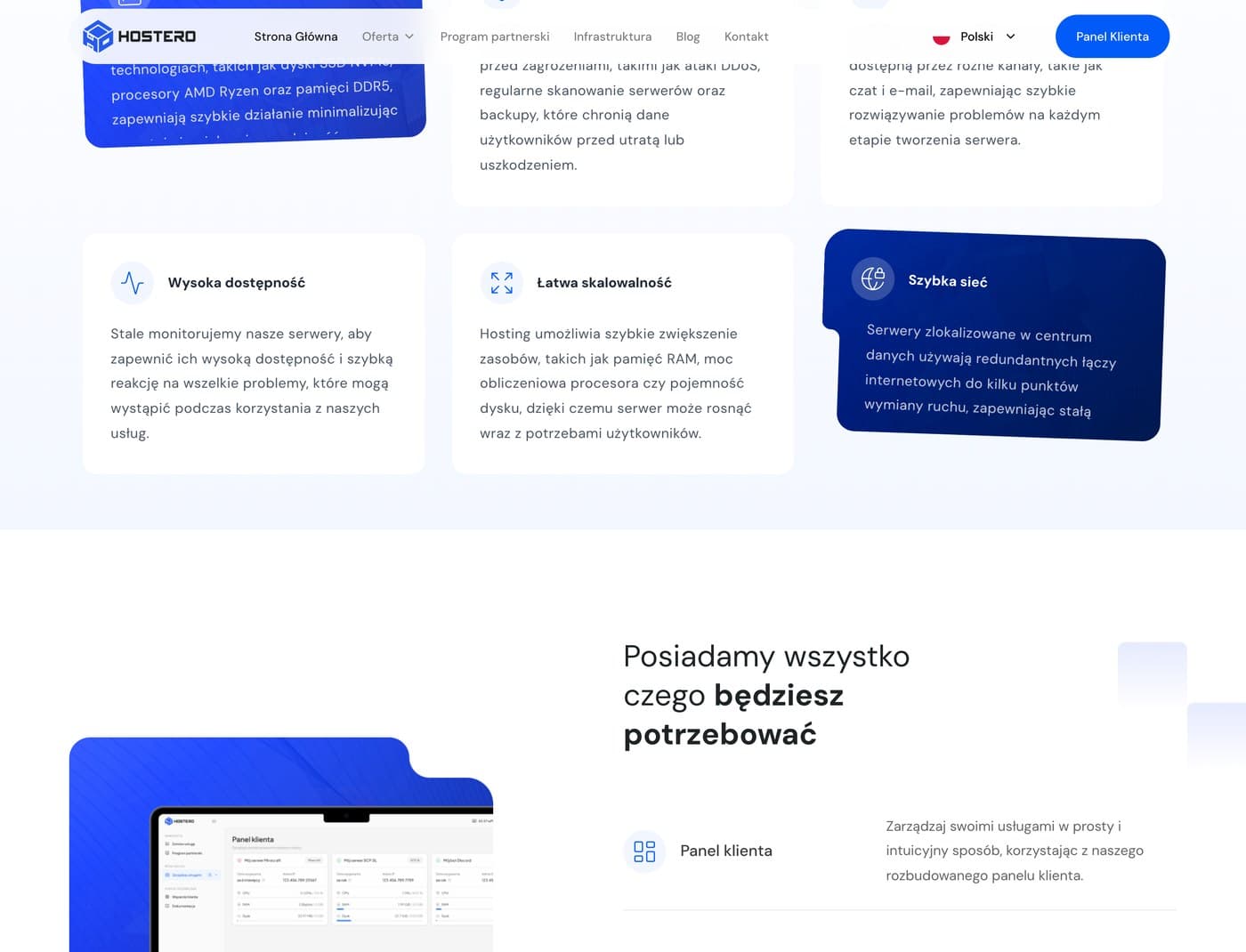 Nowy panel Hostero, pulpit